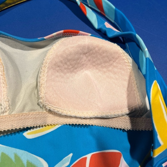 Oscar De La Renta One Piece Swimsuit Vintage 80's Blue Floral Criss Cross READ - Picture 7 of 9